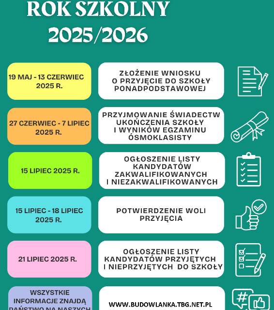 HARMONOGRAM REKRUTACJI DO SZKÓŁ PONADPODSTAWOWYCH NA ROK SZKOLNY 2025/2026