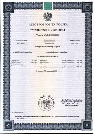 ŚWIADECTWA DOJRZAŁOŚCI I ANEKSY